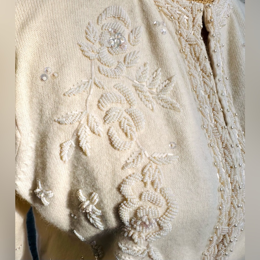 Vintage Hand Beaded, Pearled & Sequin Trimmed Women's Sweater British Hong Kong